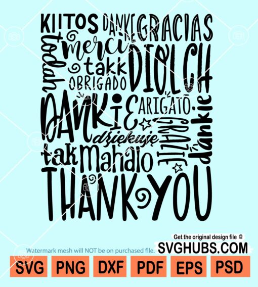 Thank you multi language typography svg