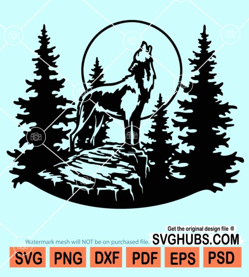 Wildlife and Howling Wolf Scene svg