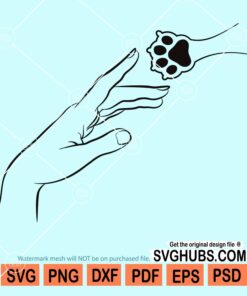 Woman hand with dog paw svg