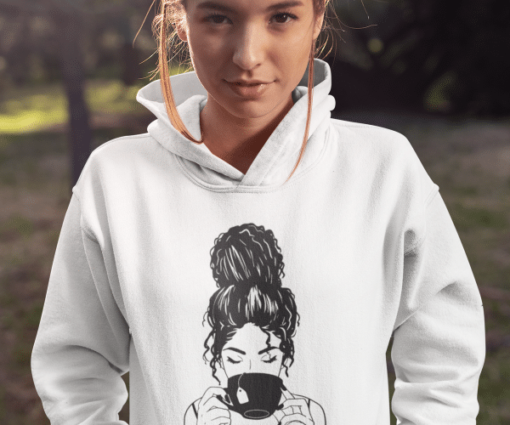 Messy bun woman with coffee svg, Woman holding coffee svg, Messy bun coffee svg - Image 2