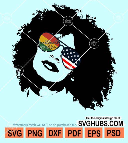 Afro woman face with sunglasses svg
