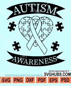 Autism awareness ribbon and heart svg