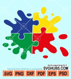 Autism puzzle pieces ink splatter svg