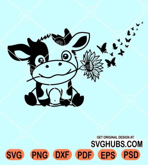 Baby cow sunflower with butterflies svg