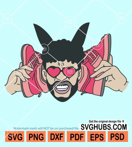 Bad bunny head with shoes on ears svg