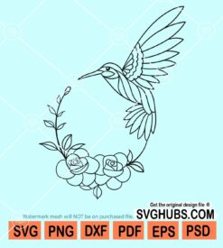 Botanical circle frame with Hummingbird Svg