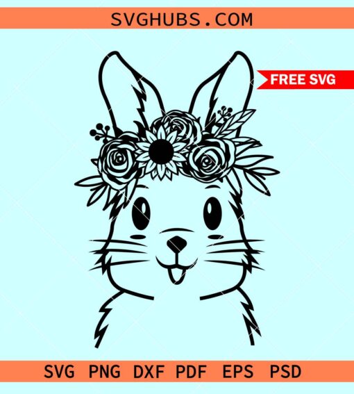 Bunny with flowers svg free, Floral bunny svg free, Easter bunny svg free