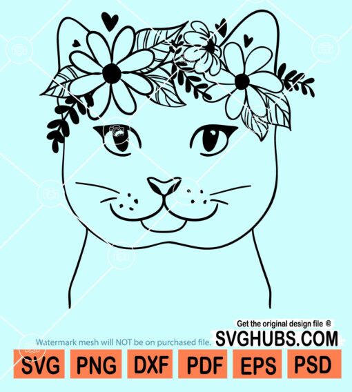 Cat floral crown svg