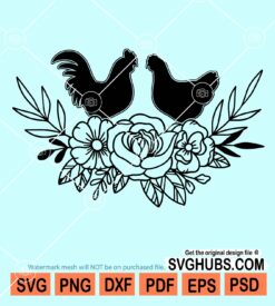 Chicken and rooster floral svg