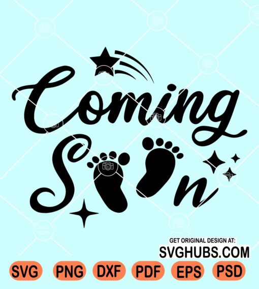Coming soon baby footprints svg