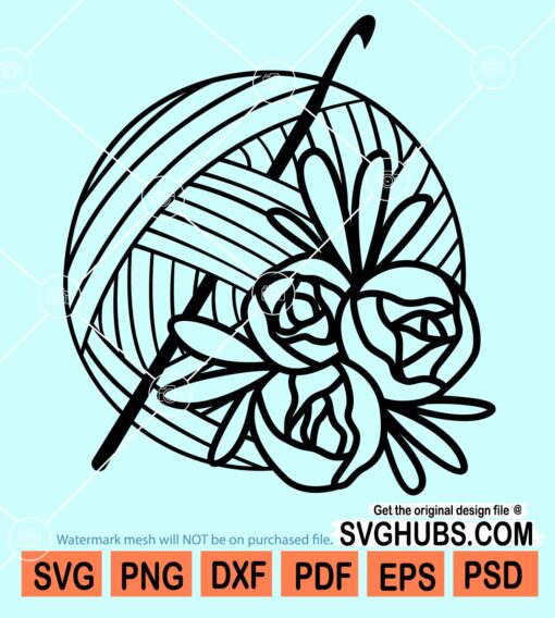 Crochet and floral yarn ball svg