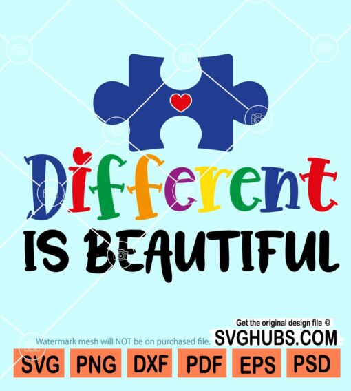 Different is beautiful Autism awareness puzzle svg
