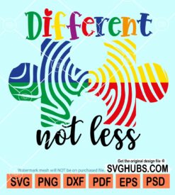 Different not less fingerprint puzzle piece autism awareness svg