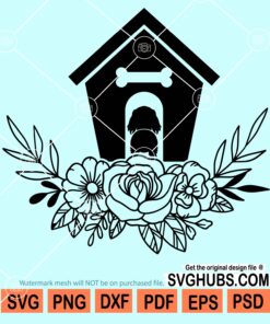 Dog house with flowers svg