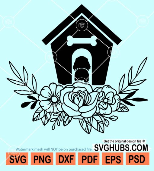 Dog house with flowers svg