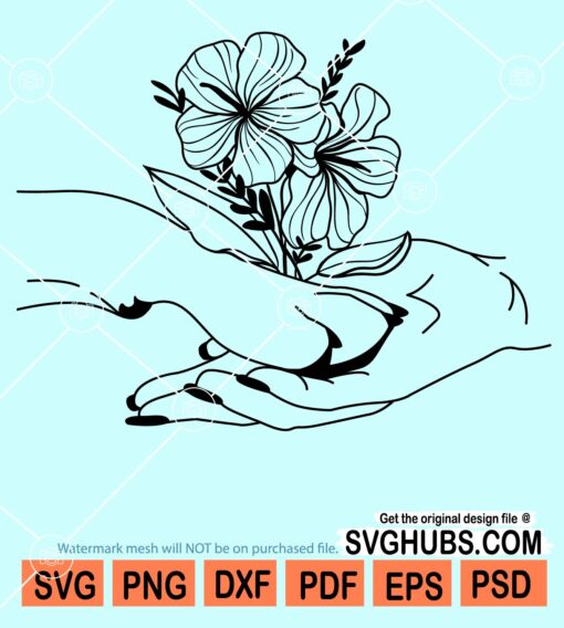 Dog paw and human hand floral svg