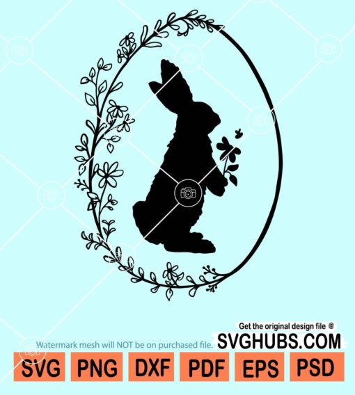 Easter Bunny in floral wreath svg