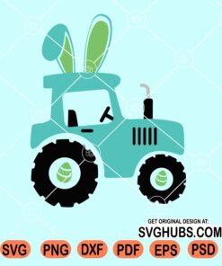 Easter tractor with bunny ears clipart svg