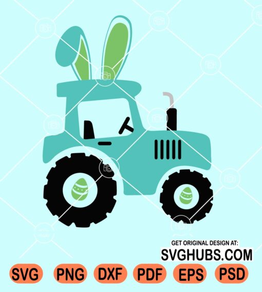 Easter tractor with bunny ears clipart svg