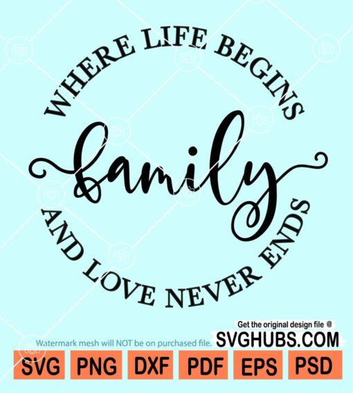 Family where life begins and love never ends svg
