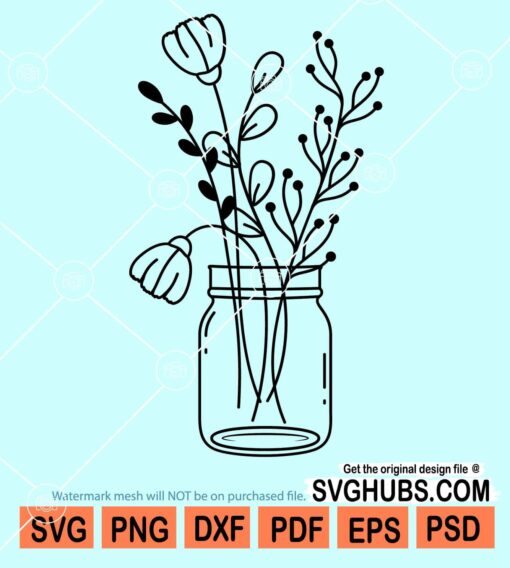 Floral Mason jar svg