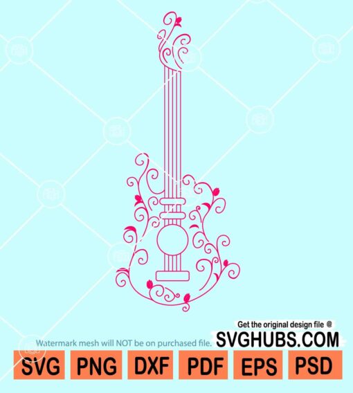 Floral acoustic guitar svg