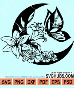Floral butterfly Moon svg