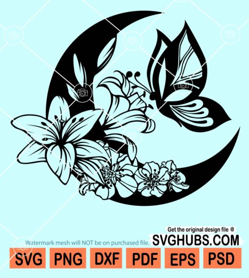 Floral butterfly Moon svg