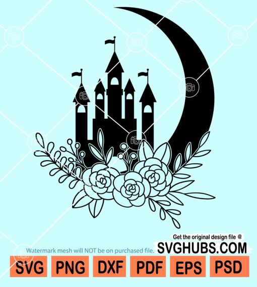 Floral castle on moon svg