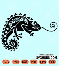 Floral chameleon stencil svg