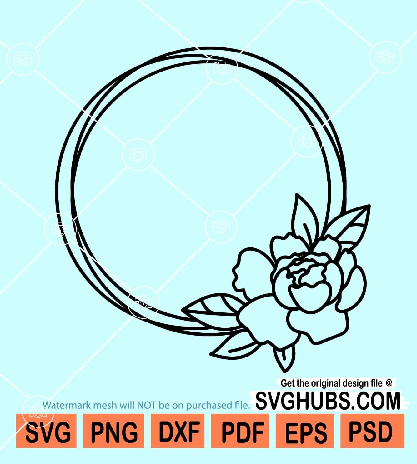 Rose circle frame SVG, Flower Monogram border