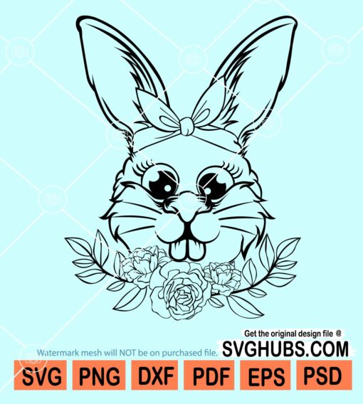 Floral easter bunny head with bandana svg