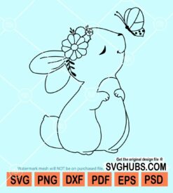 Floral easter bunny with butterflies svg