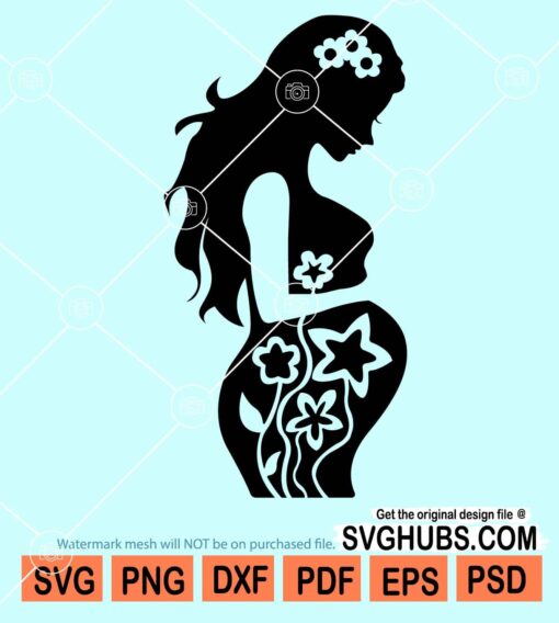 Floral pregnant woman silhouette svg