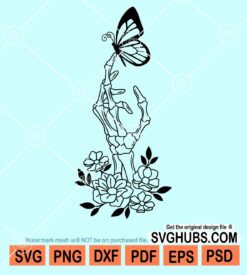 Floral skeleton hand with butterfly svg