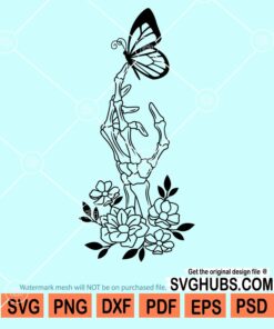 Floral skeleton hand with butterfly svg