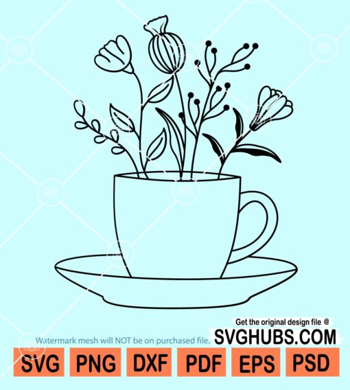Floral tea cup svg
