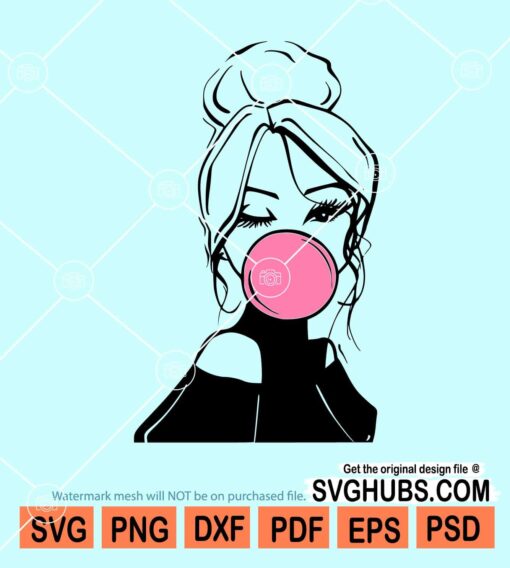 Girl blowing bubble gum svg