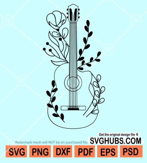 Guitar with flowers svg