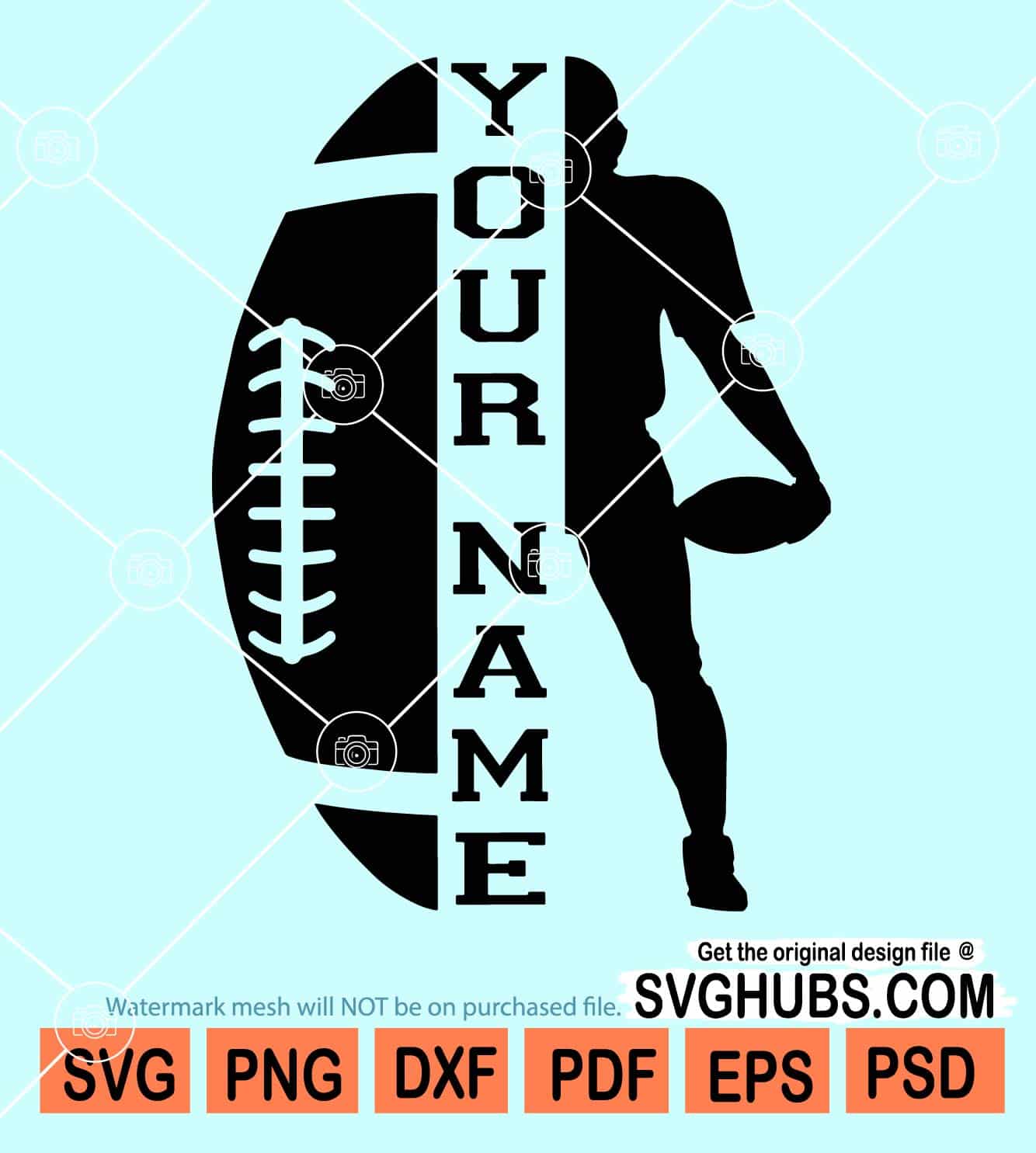 American football tshirt design, Half ball, half player, custom name - free  svg file for members - SVG Heart