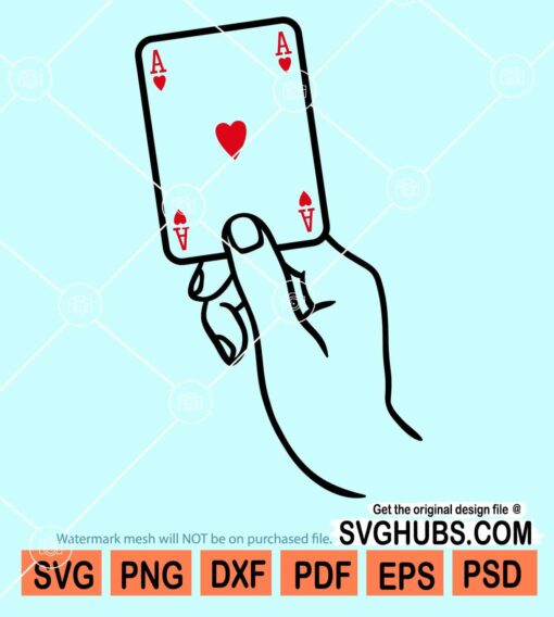 Hand holding playing card svg