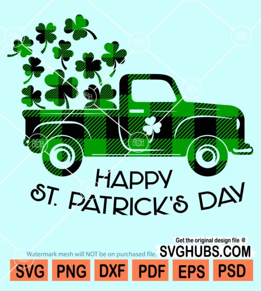 Happy St. Patrick's day Buffalo plaid clover truck svg