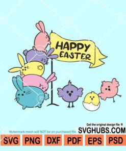 Happy easter flag bunnies and chicks svg