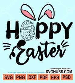 Happy easter with bunny ears and easter egg svg