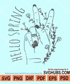 Hello spring floral peace hand symbol svg