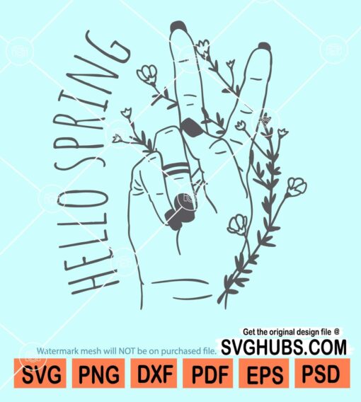 Hello spring floral peace hand symbol svg