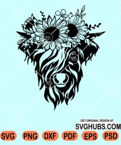 Highland cow with sunflower svg