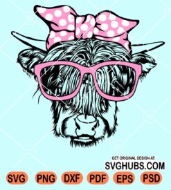 Highland heifer with sunglasses and bandana svg