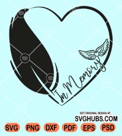 In memory heart with feather and angel wings svg