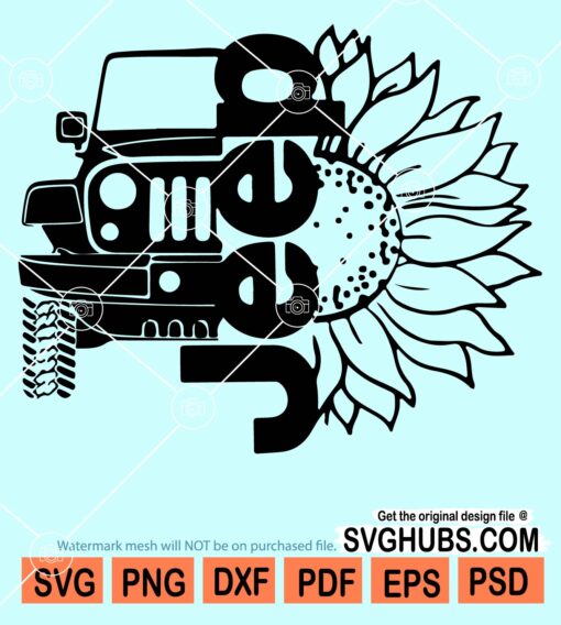 Jeep with sunflower svg